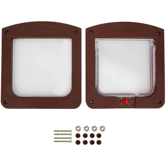 Pet Door, Square PP Controllable Switch Pet Door Dog Cat Flap Door Coffee Color for Cats Dogs Kitty Door