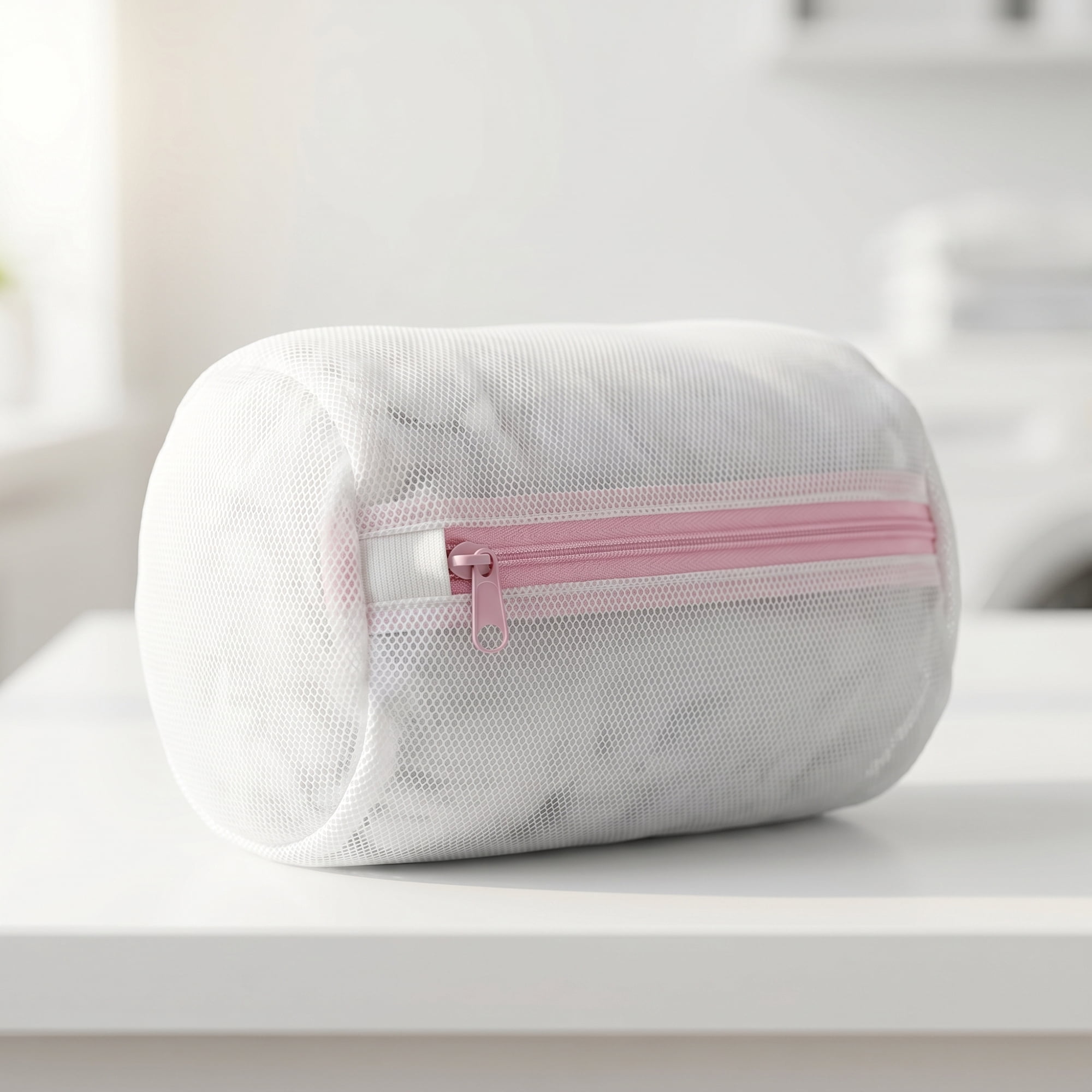 Unique Bargains 3Pcs Durable Mesh Zipper Closure Laundry Bags White-Pink 7.9" x 11.8"