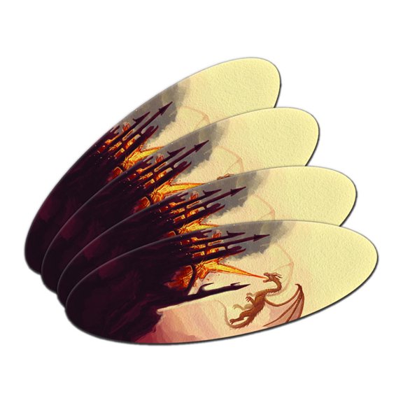 Dragon Flying Fire Breathing - Castle Fantasy Oval Nail File Emery Board 4 Pack