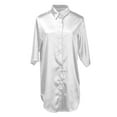 thumbnail image 5 of Deago Women Satin Silk Nightgown 3/4 Sleeve Button Down Nightshirt Soft Sexy V Neck Pajama Dress Boyfriend Sleep Shirt - White, XL, 5 of 8
