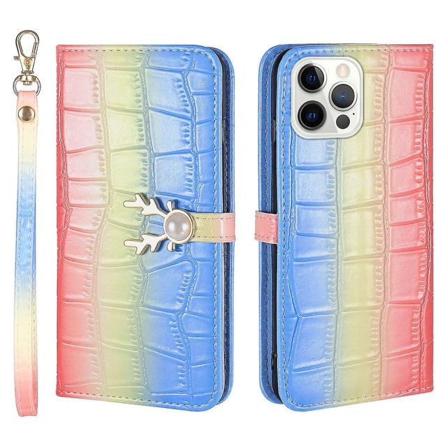 Funda con estampado de alce para iPhone 13 Pro Max con tarjetero, cordón, piel sintética, función billetera y protección contra caídas en las esquinas.