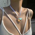 thumbnail image 2 of Goth Silk Ribbon Big Heart Pendant Choker Necklace For Women Elegant Jewelry--Black-Model code 26852 Black, 2 of 4