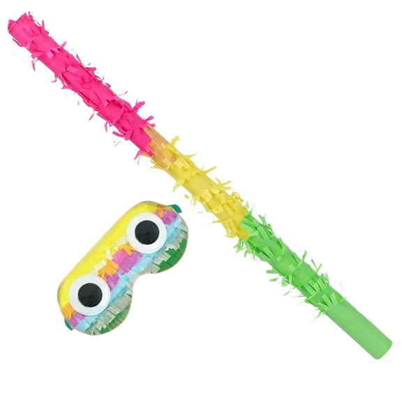 MOKKHNB Pinata Stick and Blindfold Kit Assorted Color Fiesta Party 1 Set 19.7X0.8X0.4in