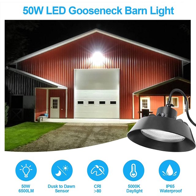 LED Gooseneck Barn Light, 50W 5000K Daylight 6500LM Dusk to Dawn