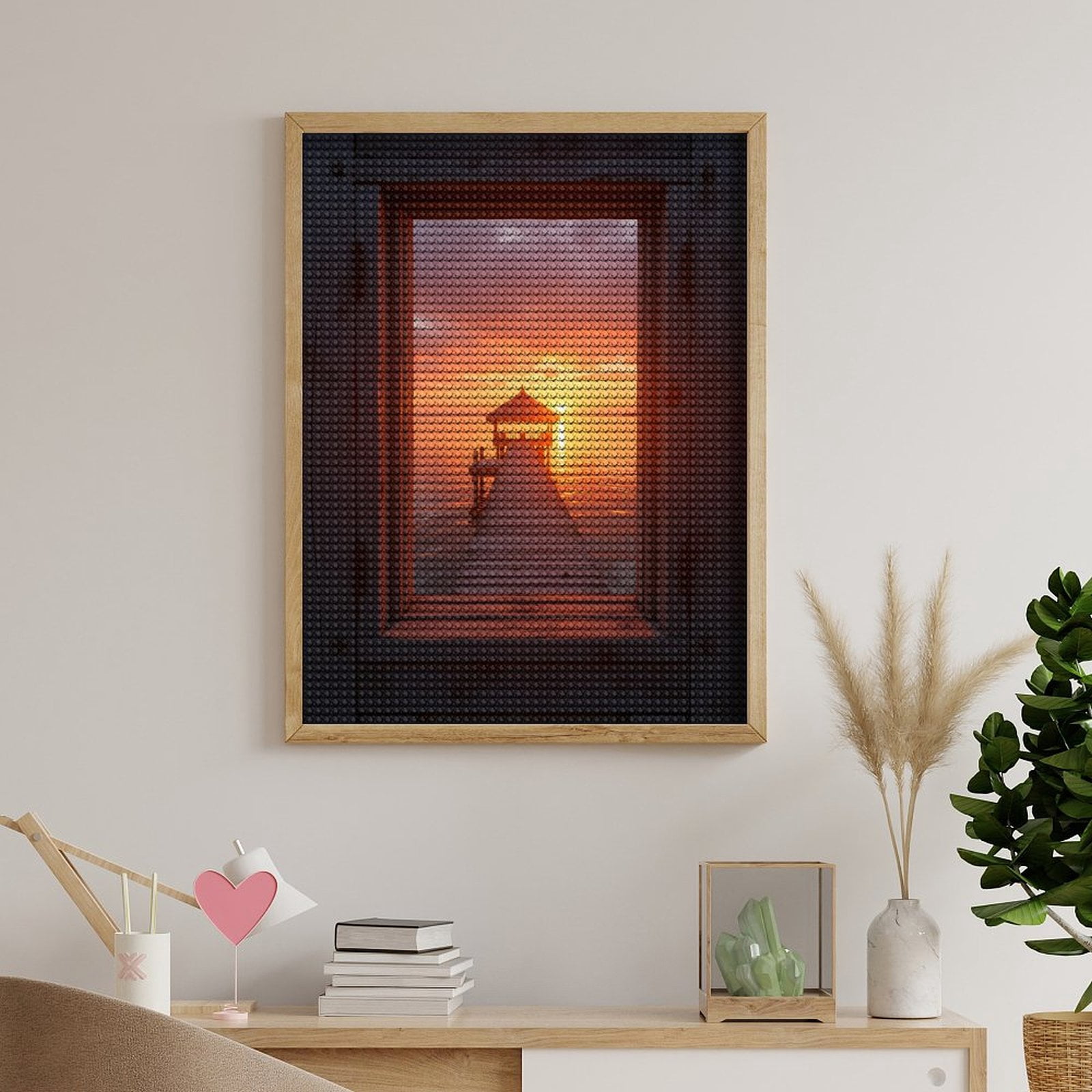 Diamond Art Kits for Adults, Dock Sunset Wooden Framed View 5D Diamond Painting Kits for Adults Beginners, DIY Full Drill Diamond Painting, Gem Art and Crafts 12x16