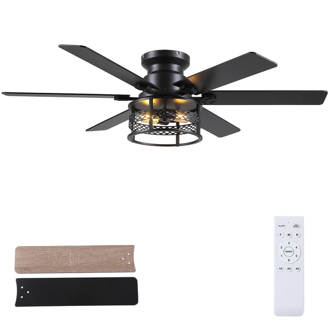 Ventilador de techo Hounberi 48 Black Farmhouse con luz y control remoto