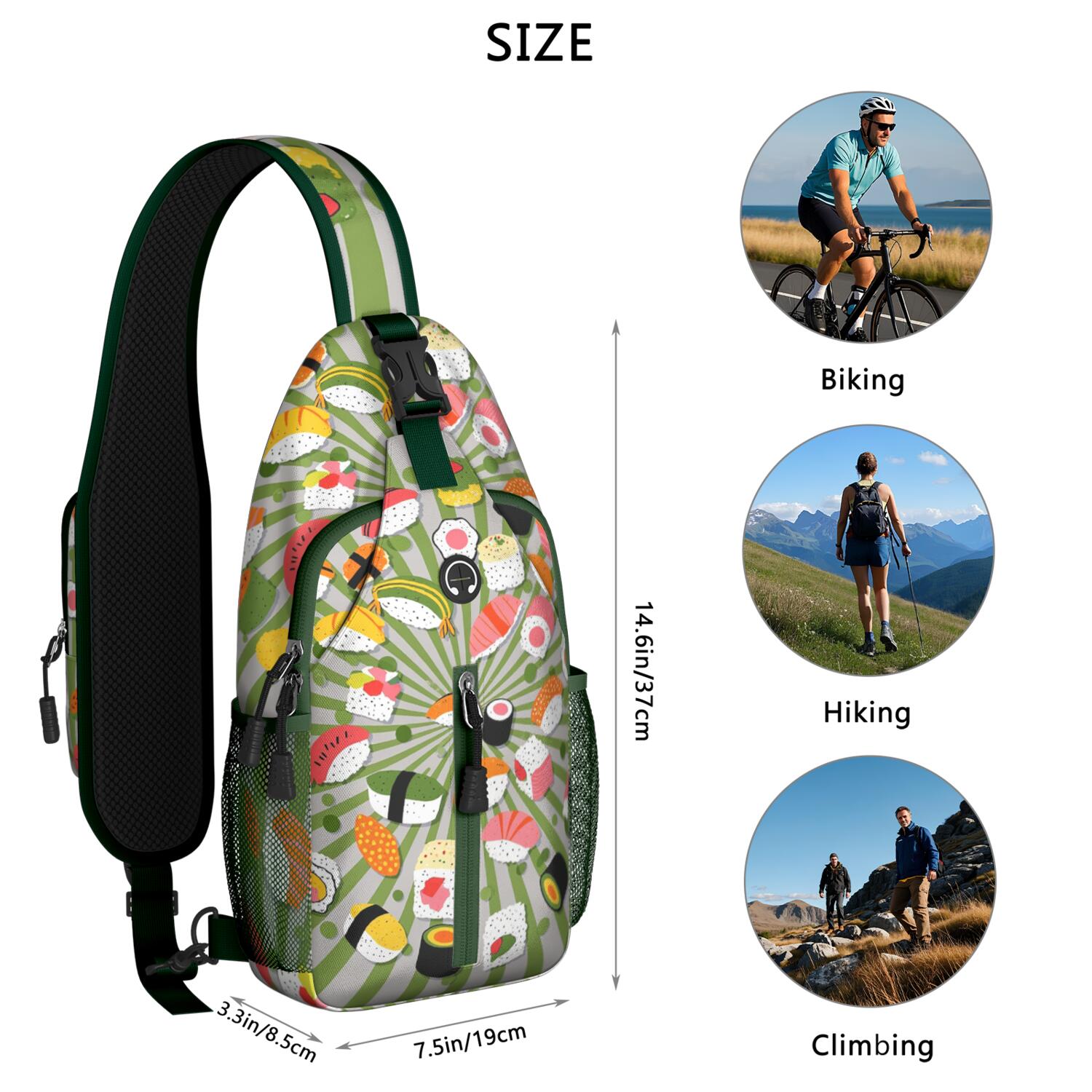 Chest Bag Crossbody Shoulder Bag Crossbody Shoulder BagCrossbody Sling Bag for Men Women Travelers Sushi