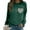 Dark Green, variant on XIAONU Womens Sweatshirts Retro Heart-Print Round-Neck Pullover Sweatshirt Baggy Peasure Trendy Long Sleeve Hoodless Sweatshirt