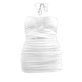 thumbnail image 3 of Robe Moulante Sexy Unie pour Femmes Col Halter Plissé Découpe Poitrine Sans Manches Robe d'Été, 3 of 6