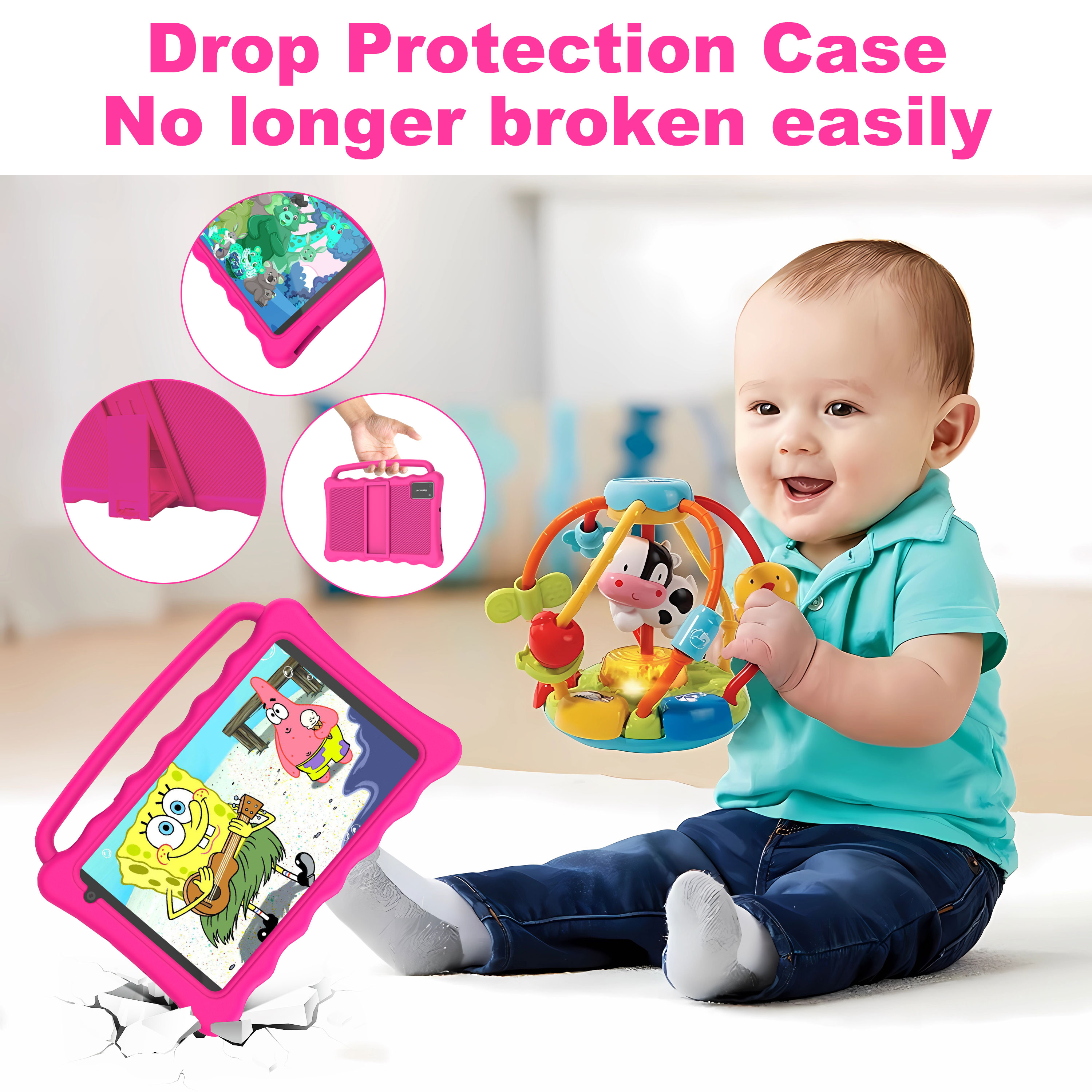 BYYBUO K7 Kids Tablet, 7 inch Android Tablet for Kids, 2GB +32GB Storage, Toddler Tablet with Drop Protection Case and Eye Protection Screen, WIFI Bluetooth, Gift for Kids (Pink)