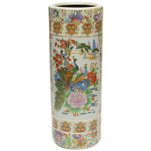 Red Lantern 24" Satsuma Birds & Flowers Porcelain Umbrella Stand