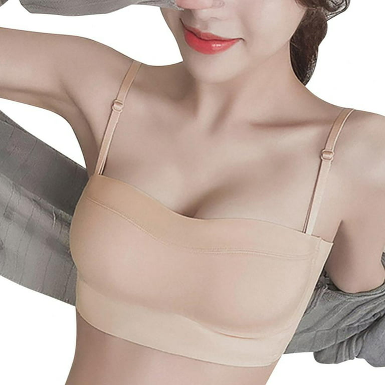 Women Invisible Bra Detachable Strap 3/4 Cup Push Up Bra Gathered Tube Top  Bra Wrapped Chest Bralette
