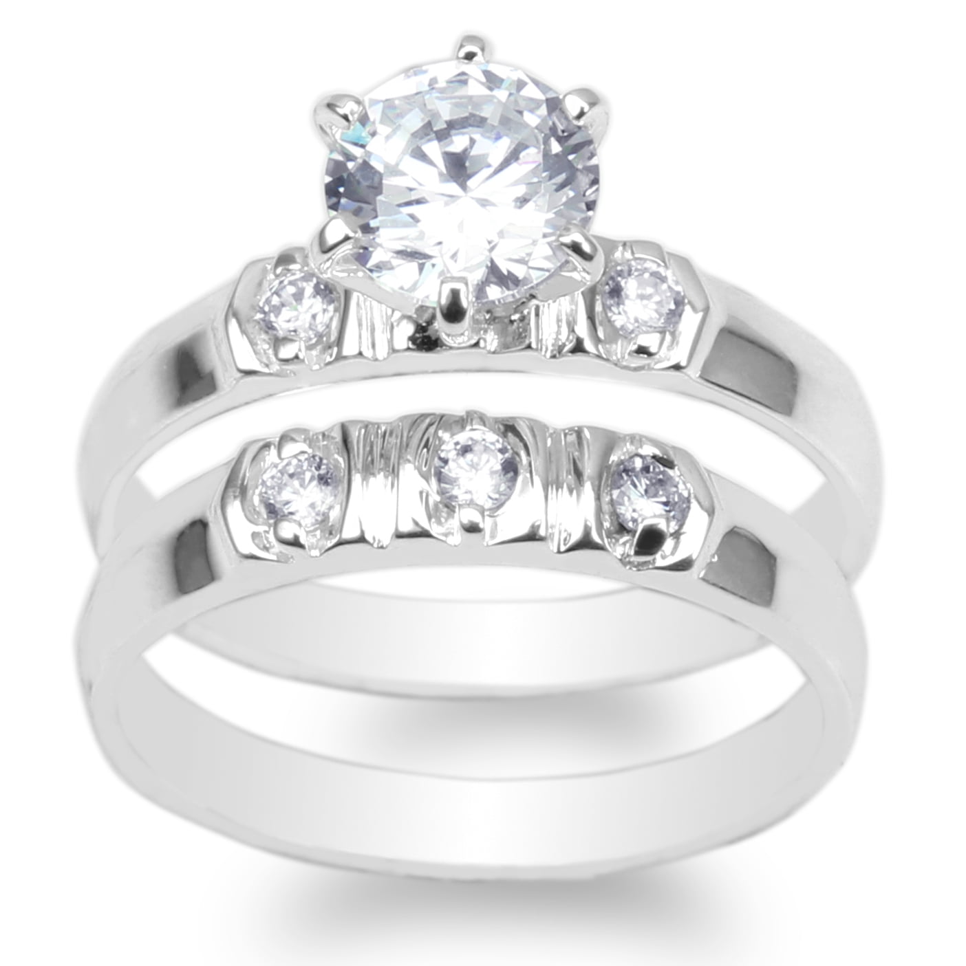 JamesJenny Ladies White Gold Plated Round CZ Fashion Band Ring Size 4-10 JamesJenny Ladies White Gold Plated Round CZ Fashion Band Ring Size 4-10