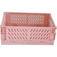 thumbnail image 1 of Mini Collapsible Storage Basket, Stackable Storage Bin Crates Container Folding Plastic Storage Box with Handle Foldable Plastic Storage Case for Stationery Snacks Cosmetics(Pink ), 1 of 4