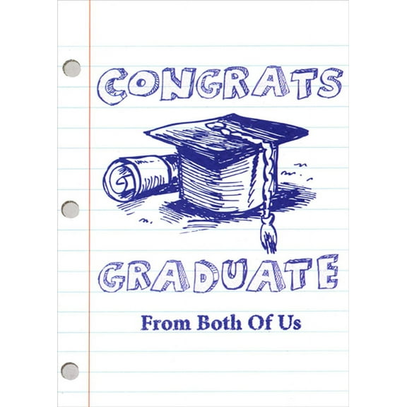 Designer Greetings Blue Cap and Diploma Doodle on Lined Paper Graduation Congratulations Card from Both Of Us
