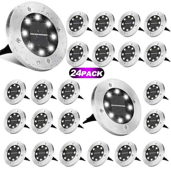 Solar Ground Lights - 24 Pack Solar Lights Outdoor with 8 LED, Waterproof Bright Solar Disk Lights Outdoor In-Ground Landscape Lights for Garden Yard Lawn Pathway Walkway
