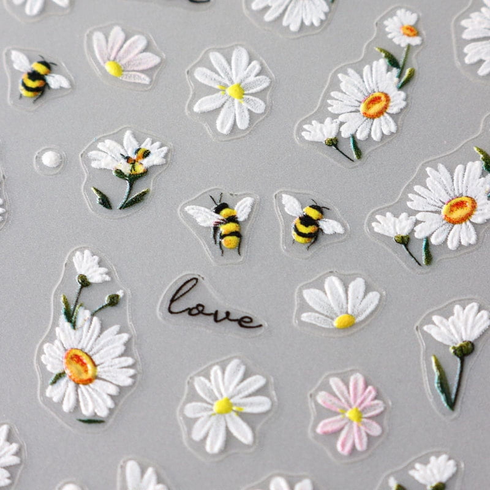 5D Cute Bee Daisy Flower Nail Stickers Petals Blossom Butterfly Insect Self-Adhesive Manicure Decal DIY Charms Foils Decor Nails