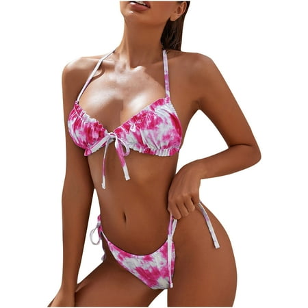 KBKYBUYZ Women s Comfy Split Bikini Two-Piece Gradient Color Matching Beach Padded Bra Swimsuit