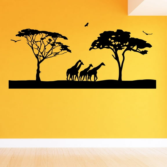 VWAQ Safari Matte Black Wall Decals Large Animal Wall Decor Giraffes Stickers Jumbo Size Mural African Home Decor (26"H x 88"W)