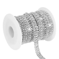 Uxcell 6 Yards Rhinestone Chain Roll, 3 Rows Crystal Close Chain Bling Trim, Silver/White