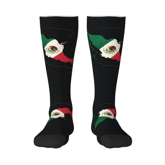 Mexico-Flag-Map Knee High Socks for Women Long Leg Warmers Socks