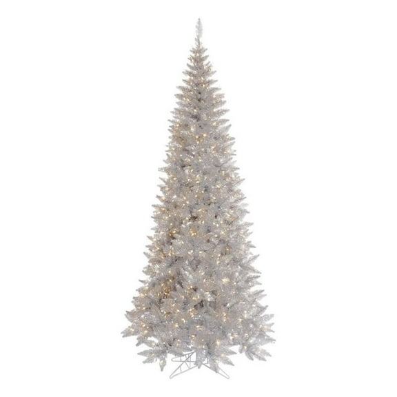 Pemberly Row 54" Fir Slim Dura-lit LED Artificial Christmas Tree - Silver Tinsel