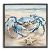 Stupell Industries Crab & Starfish on Beach Animals & Insects Painting Gray Framed Art Print Wall Art, 17 x 17