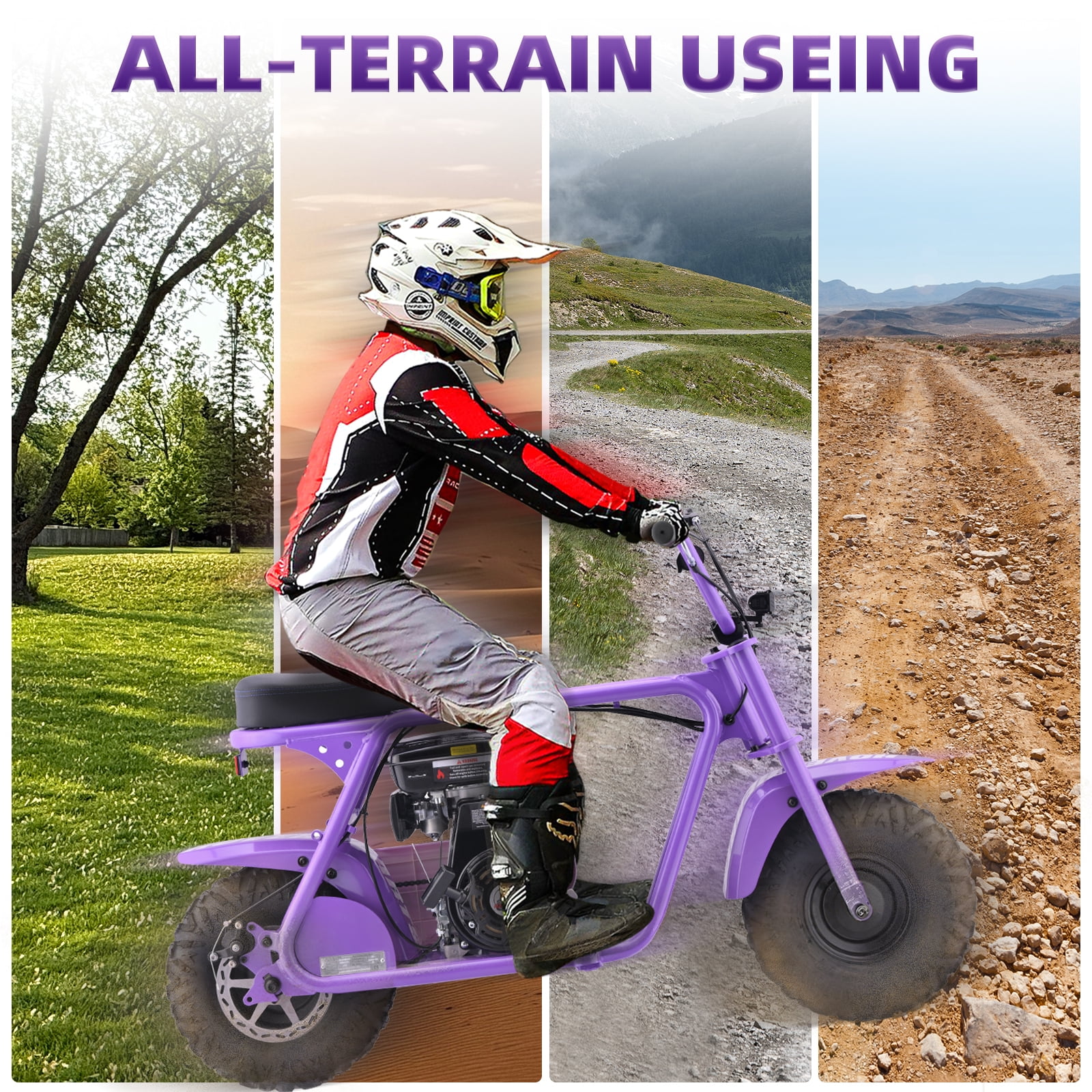 Aoemoe MB001 Gas Powered Mini Dirt Bike 99CC for Teens and Adults, 22MPH Off Road Motorcycle, Weight Support Up to 200 LBS - Purple