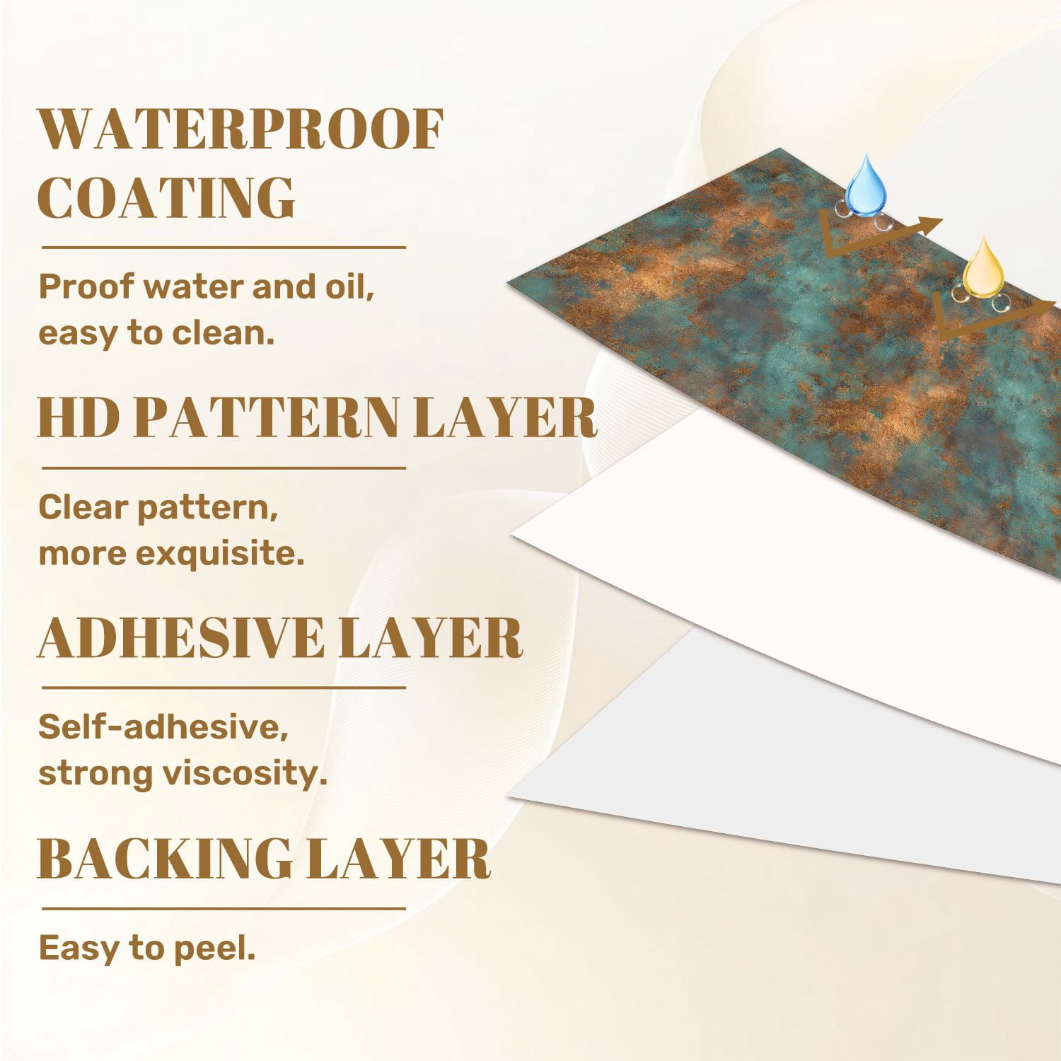 Peel and Stick Wallpaper Abstract Turquoise Copper Metallic Texture Weathered Wall Mural 23.6in x 9.8ft Self Adhesive Removable Wall Paper Renter Friendly Wallpaper for Nursery Bedroom Cabinets