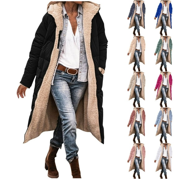 Otntypg Plus Size Womens Fleece Long Coats Jackets Full Zip up Long Sleeve Hooded Padded Coat Loose Oversized Winter Thick Warm Cotton Cardigan Outwear Hoodie Tops with Pockets Dark Gray XXXL