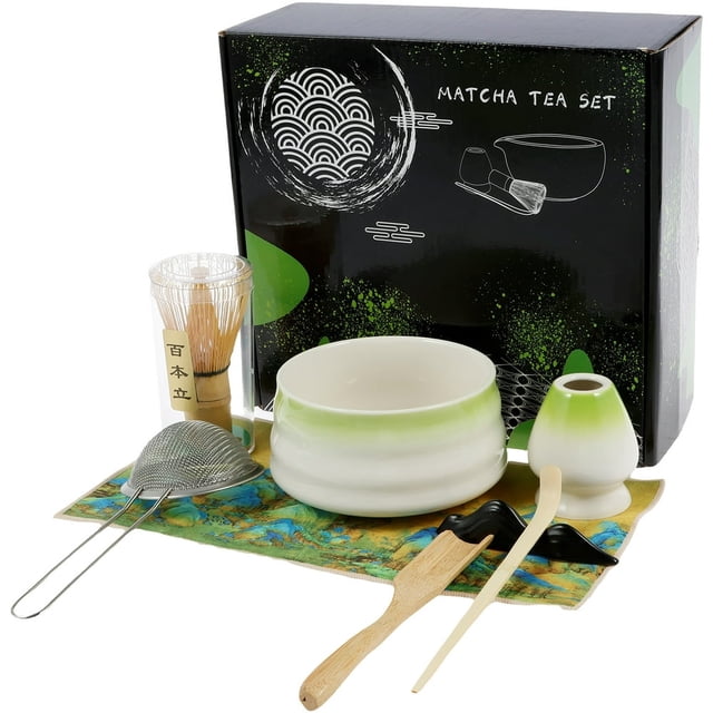 HLONK 8 Pcs Matcha Whisk Set Complete Matcha Kit with Bamboo Matcha Whisk Ceramic Whisk Holder Elegant Matcha Set Practical Matcha Making Kit for Matcha Lovers and Tea Lovers
