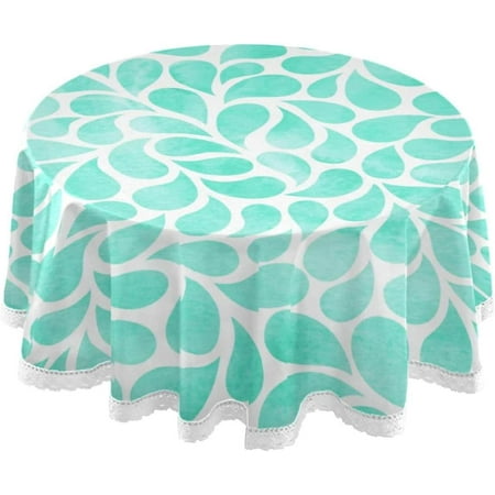 SKYSONIC Blue Teal Waterdrop Tablecloth Turquoise Pattern Round Tablecloths Polyester Tablecover Cloths Washable Tabletop Runner Kitchen Party Picnic Dining Home Decor 60inch