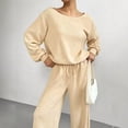 thumbnail image 7 of VV AVEORS Women 2 Piece Outfit Matching Sweat Sets Off The Shoulder Knit Set Lounge Top Wide Leg Sweatpants Tracksuit Beige XL, 7 of 7