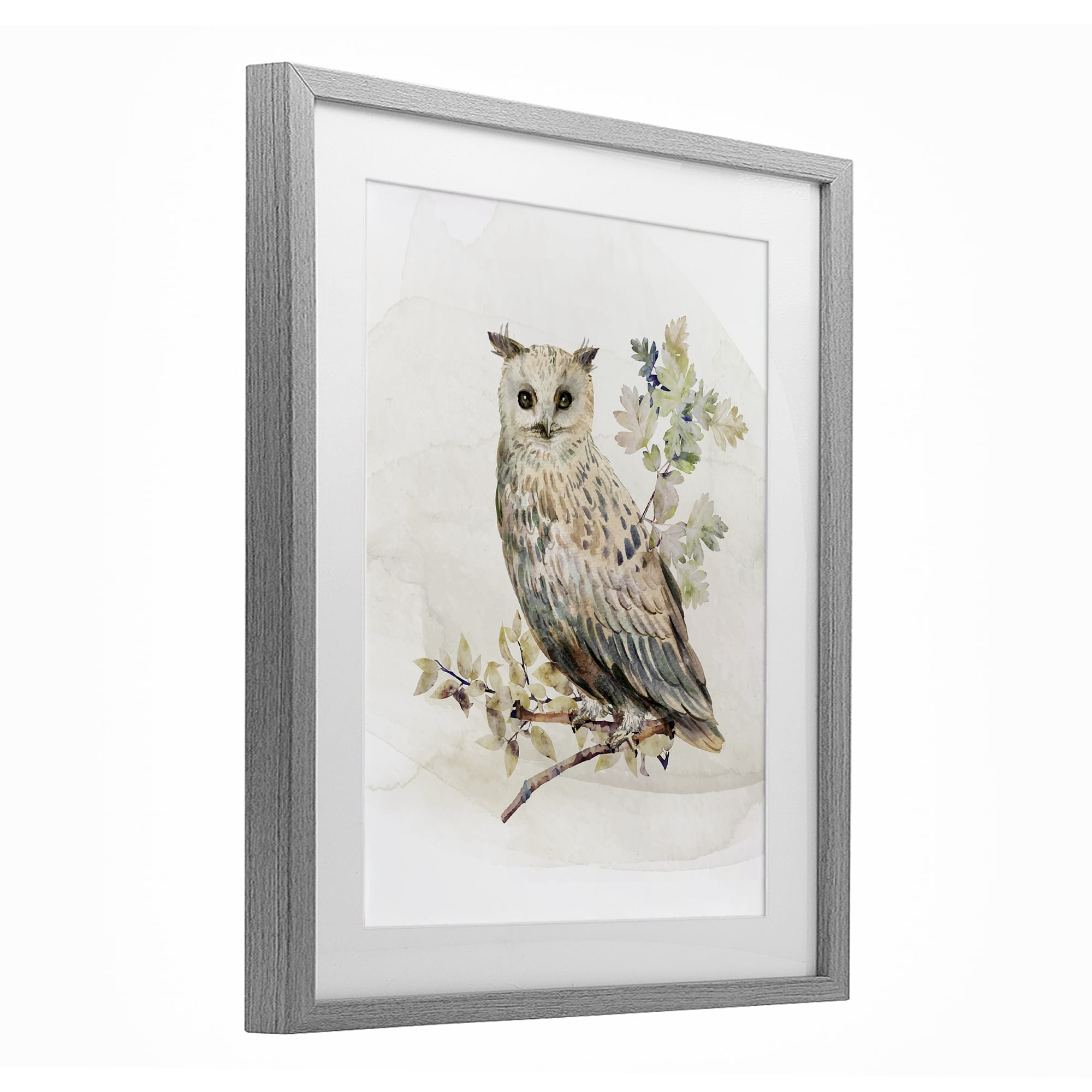 Stupell Industries Forest Owl with Foliage Gray Framed Print Under Glass, design by CAD Designs