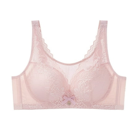 Elvqul Bras Women Pink Lightweight Lace Bralette Wireless Nylon Breathable Plus Size Underwear Bras