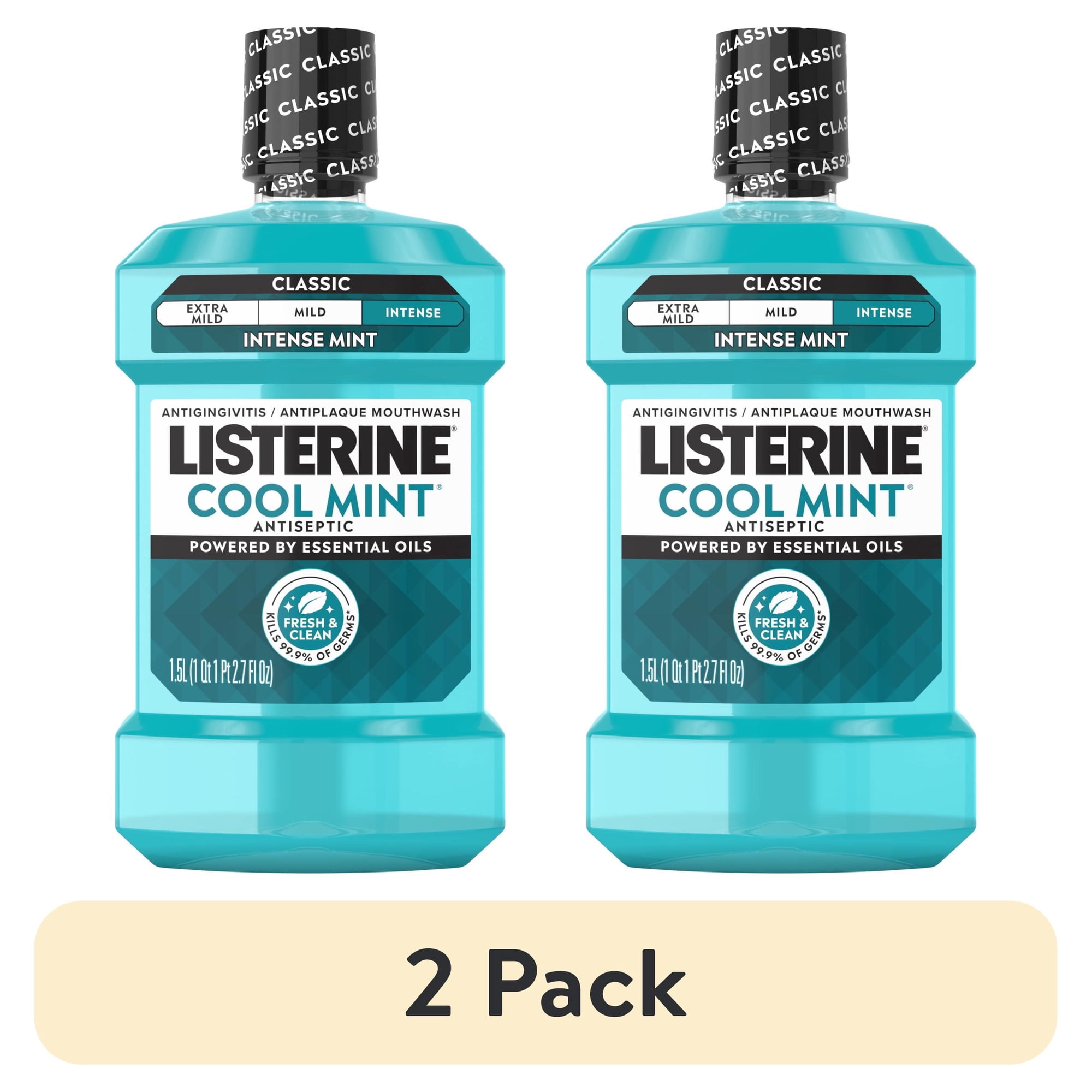 (2 pack) Listerine Cool Mint Antiseptic Mouthwash for Bad Breath and Plaque Intense Mint 50.7 fl oz/1.5 L