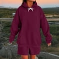 thumbnail image 2 of Wyobmus Women's 2 Piece Sweatsuit Fall Outfits Long Sleeve Pullover Sweatshirt Cargo Shorts Lounge Set Tracksuits C-Burgundy, 2 of 6