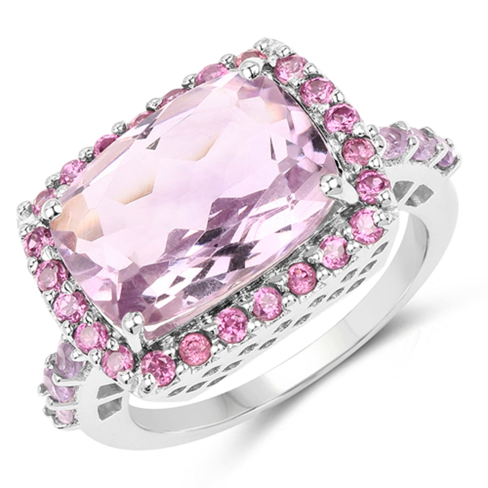 Genuine Cushion Pink Amethyst and Pink Amethyst Ring in Sterling Silver Size 8.00 by