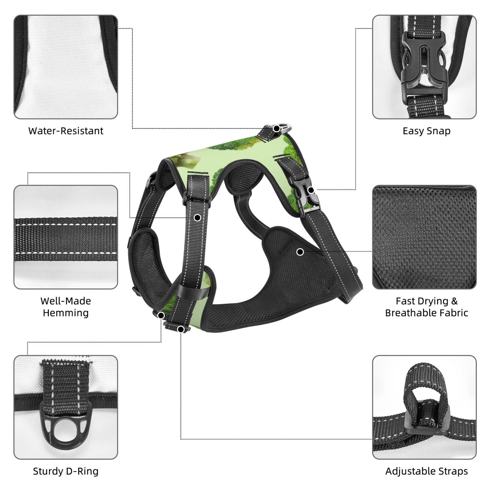 Vsdgher Broccoli 3 Dog Harness, No-Pull Pet Harness, Dog Vest, Pet Vest for Small to Large Dogs-Large