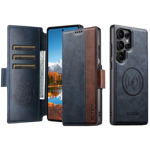 Allytechgroup 2 in 1 Wallet Case for Samsung Galaxy S23 Ultra, Detachable Magnetic Cover Cards Slots Wireless Charging Phone Case for Women Men