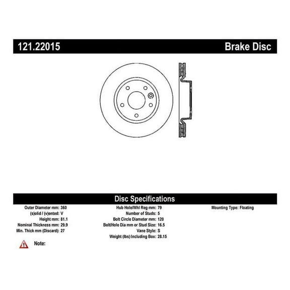 Centric Parts Disc Brake Rotor P/N:121.22015 Fits select: 2011-2012 LAND ROVER RANGE ROVER HSE LUXURY, 2010 LAND ROVER RANGE ROVER HSE