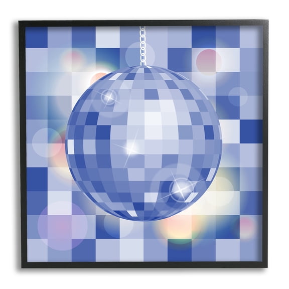 Stupell Industries Modern Blue Checkered Disco Ball Beauty & Fashion Painting Black Framed Art Print Wall Art