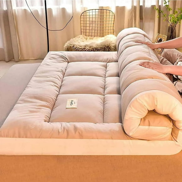 Pliable Skin-Friendly Extra Thick Japanese Style Thick Futon Mattress 2025 New Foldable Adult Floor Bed Rolling Curtain Twin | Full | Queen | King Mattress (Light Gray,Queen)