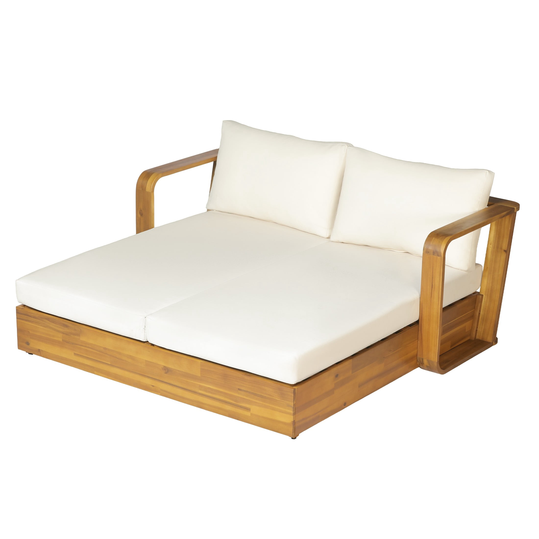 Christopher Knight Home 2-Seater Outdoor Daybed with Cushions, Acacia Wood Sofa Bed, Teak + Cream