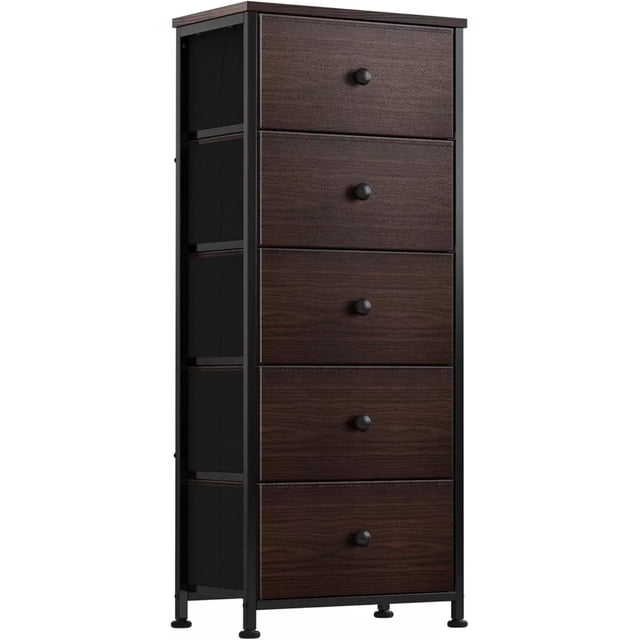 Comoda Cajonera para Recamara - 5 Cajones De Tela con Parte Superior de Madera y Marco De Acero Plegable - Mueble Organizador con cajonera para Recámara o Sala
