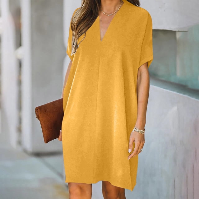 Liquidation d'Été 2025! Robe Grande Taille pour Femmes, Liquidation d'Été pour Femmes, Mode Femmes Robe Décontractée d'Été à Manches Courtes et Col en V