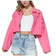 thumbnail image 2 of Fayshow0 Blue Jean Jackets for Women Plus Size Clearance Fashion Women Casual Pockets Button Solid Long Sleeve Tops Jacket Coat,Pink XL, 2 of 9