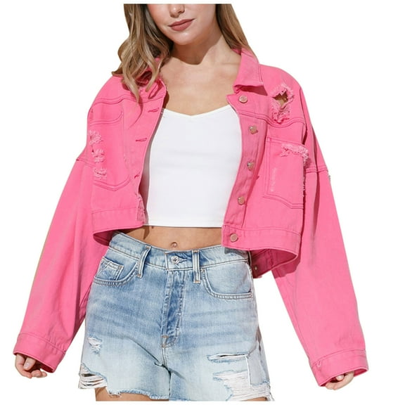 Fesfesfes Coat for Women Casual Pockets Button Solid Long Sleeve Tops Jacket Denim Coat Under $10