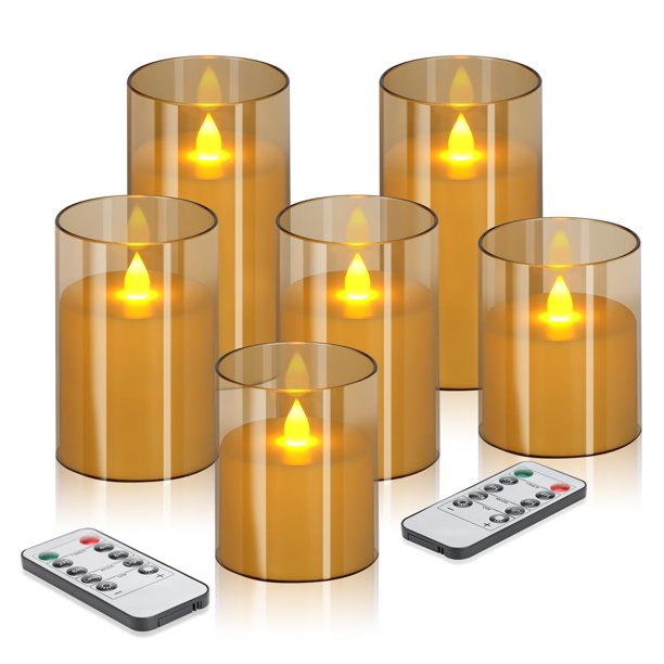 Velas sin llama Wemarry, pilares de vidrio acrílico de 10 a 15 cm, paquete de 6