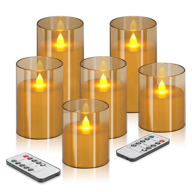 Velas sin llama Wemarry, pilares de vidrio acrílico de 10 a 15 cm, paquete de 6